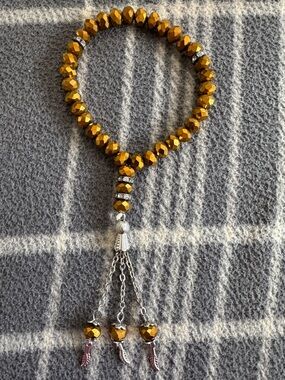 Gold & Silver Rosary Tasbhi Prayer Bead Bracelet with Tassels